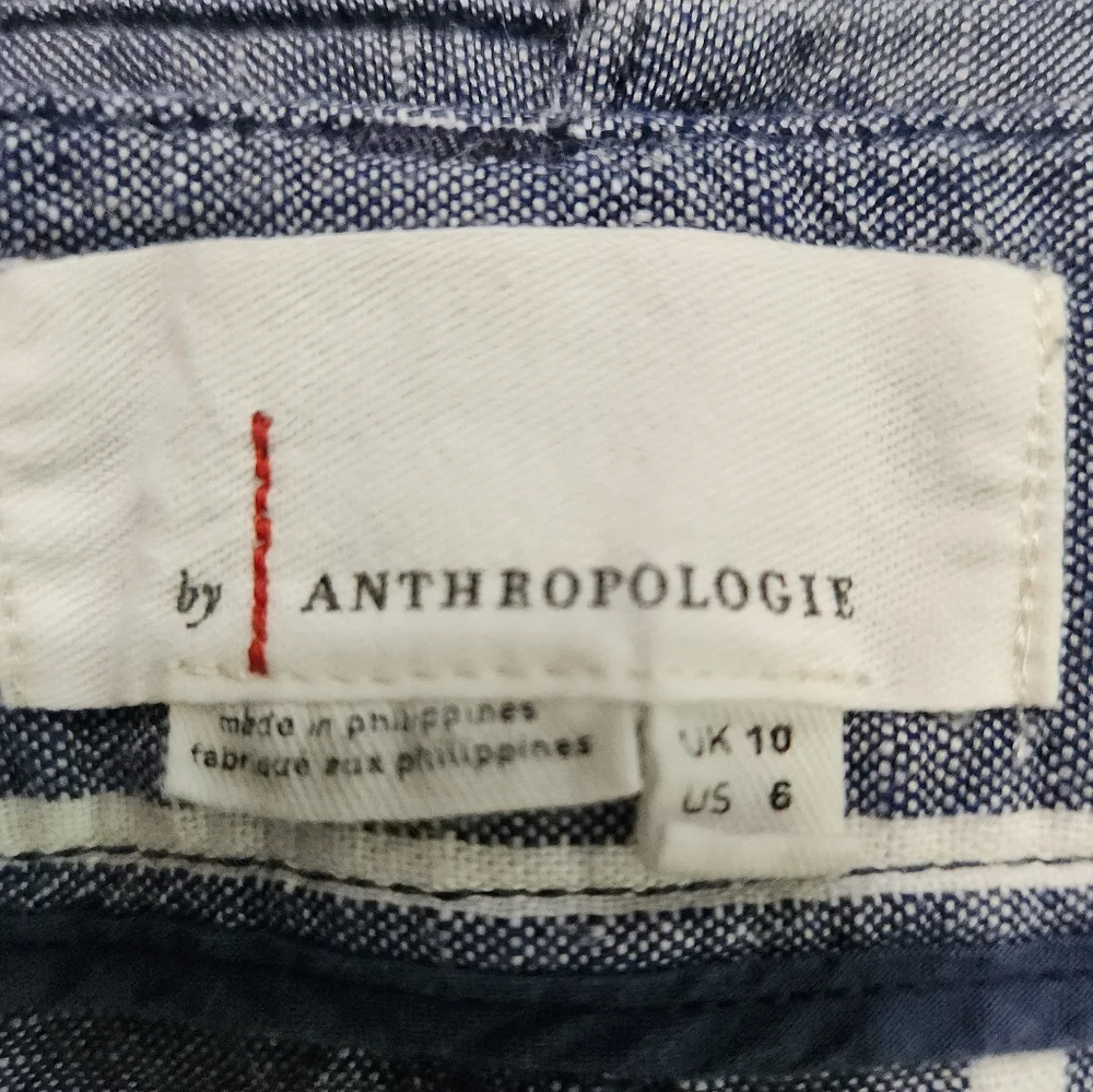 By Anthropologie Cotton & Linen Striped Wide Leg Side Slit Belted Pants Size 6 - Picture 10 of 13